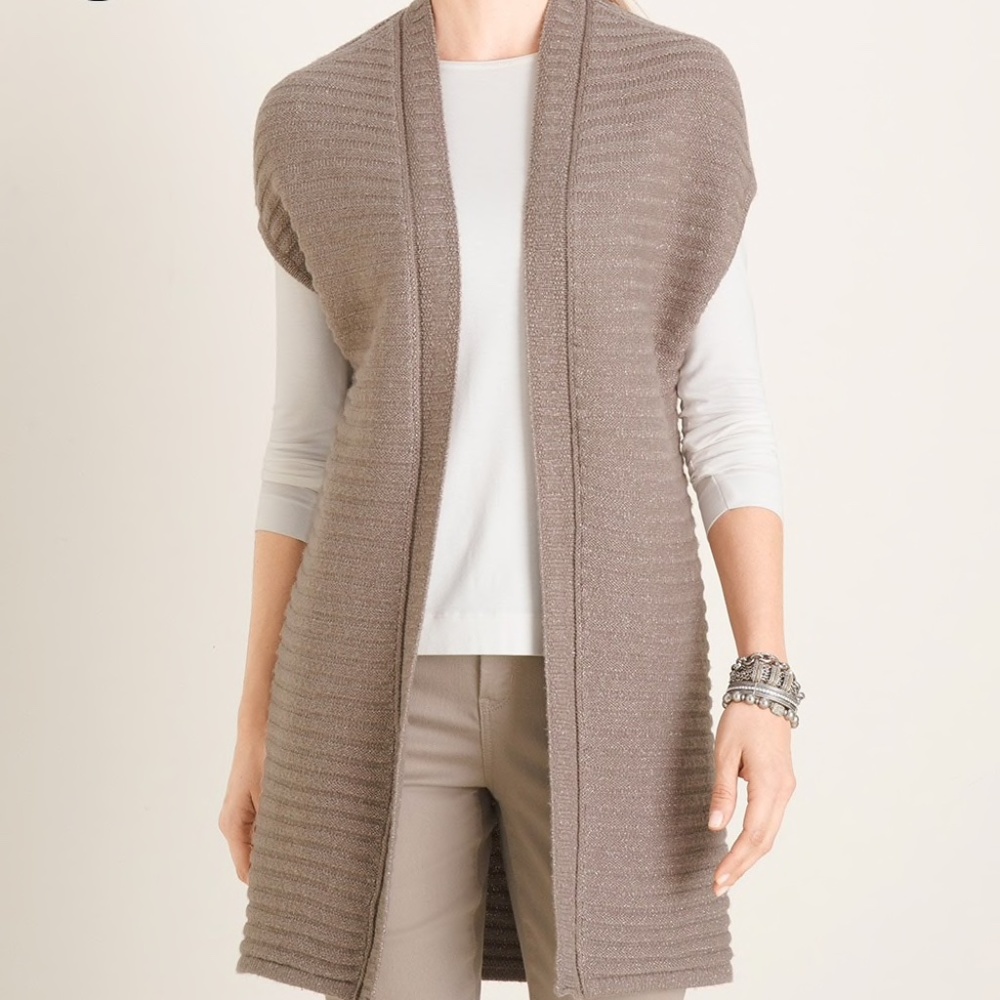 NEW WITH TAGS Chico's Taupe Vest Sweater Shimmer